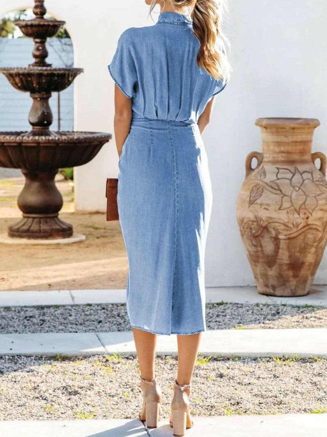 Denim shirt dress - short sleeve, comfy fit - Love Salve